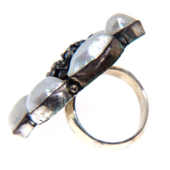 NSA|grande anello argento 925 perle naturali misura 17 etnico vintage scuro appariscente