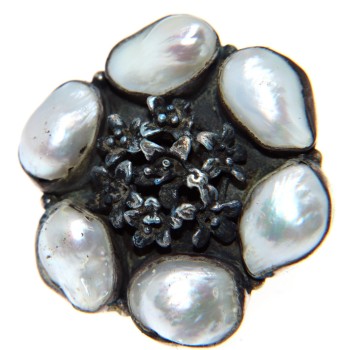 NSA|large ring silver 925 natural pearls size 17 ethnic vintage dark showy