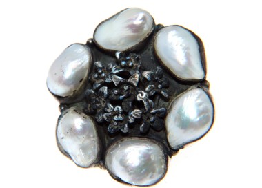 NSA|grande anello argento 925 perle naturali misura 17 etnico vintage scuro appariscente