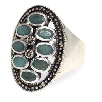 NSA|anello argento 925 radice di smeraldo verde marcasite grande misura 20