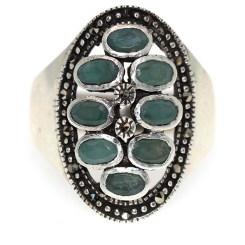 NSA|925 silver ring green marcasite emerald root large size 20