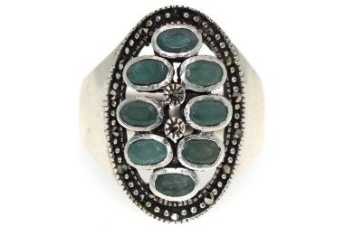 NSA|anello argento 925 radice di smeraldo verde marcasite grande misura 20
