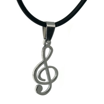 NSA|G key violin necklace musician hypoallergenic steel with black lace for men and women