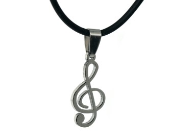 NSA|Collana chiave sol violino musicista acciaio anallergico con laccio nero uomo donna