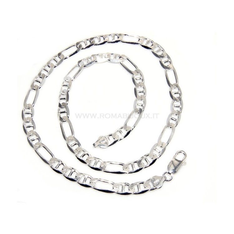 NSA|ARGENTO 925 : Bracciale o collana uomo figaro maglia marina 3+1