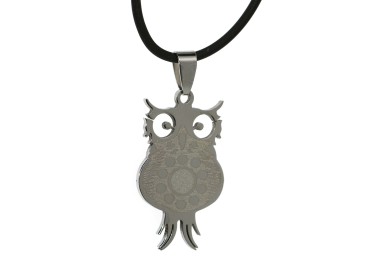 NSA|Owl satin hypoallergenic steel necklace with black lace for men and women