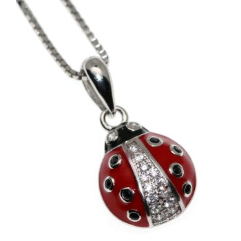 NSA|collana coccinella rossa argento 925 zirconi bianchi pois neri NALBORI jewels