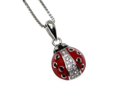NSA|collana coccinella rossa argento 925 zirconi bianchi pois neri NALBORI jewels