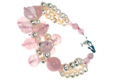 NSA|bracciale argento 925 pietre di quarzo rosa naturale e perle d'acqua dolce donna