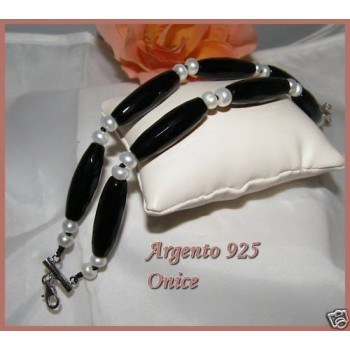 NSA|bracelet silver 925 natural black agate stones and freshwater pearls woman