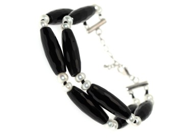 NSA|bracelet silver 925 natural black agate stones and freshwater pearls woman