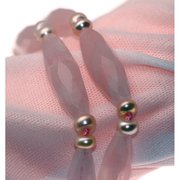 NSA|925 silver bracelet lozenge stones natural rose quartz and freshwater pearls woman