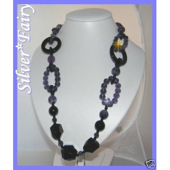 NSA|long necklace natural stones amethyst blue agate crystals very long 90 cm