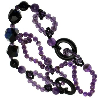 NSA|long necklace natural stones amethyst blue agate crystals very long 90 cm