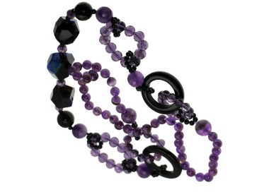 NSA|long necklace natural stones amethyst blue agate crystals very long 90 cm