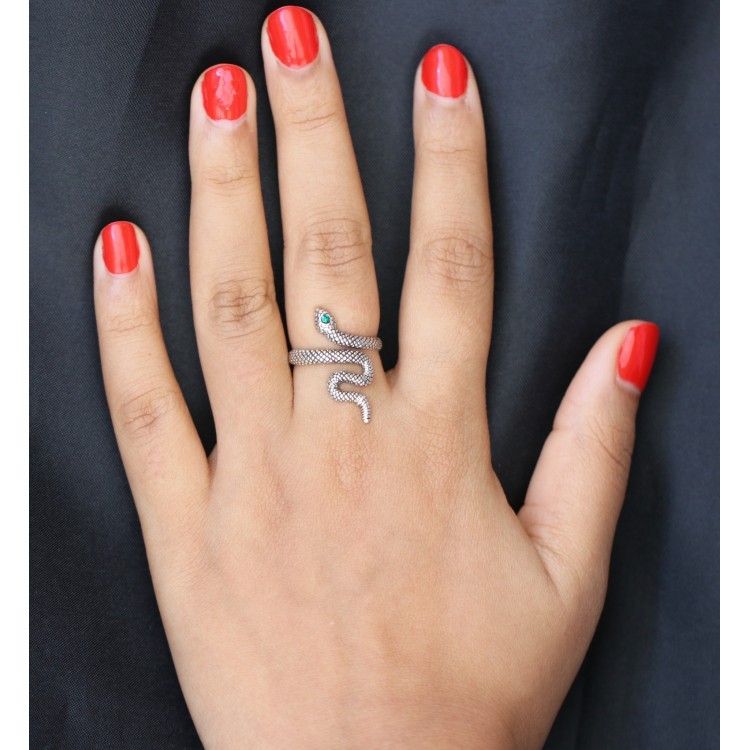 NSA|anello serpente argento 925 zircone verde smeraldo donna NALBORI