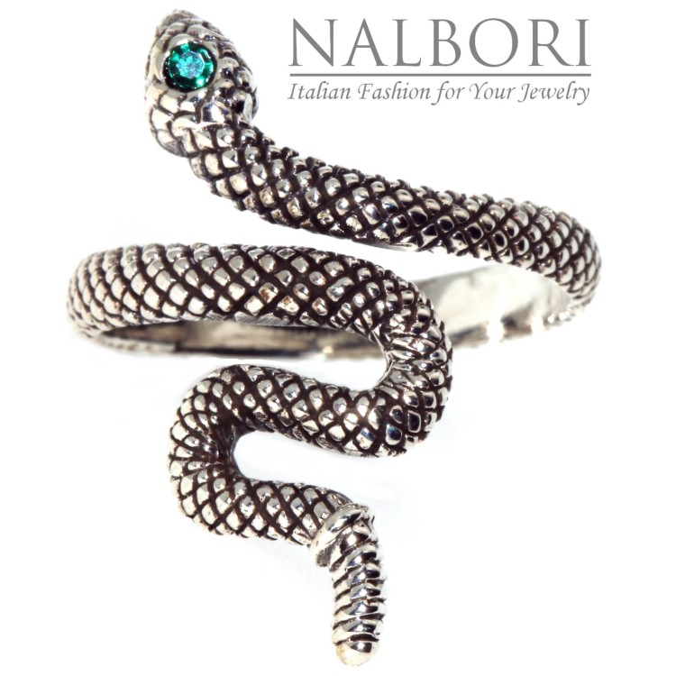 NSA|snake ring silver 925 emerald green zircon woman