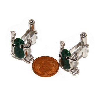 NSA|Mens Cufflinks frog shirt Silver 925 green enamel handmade