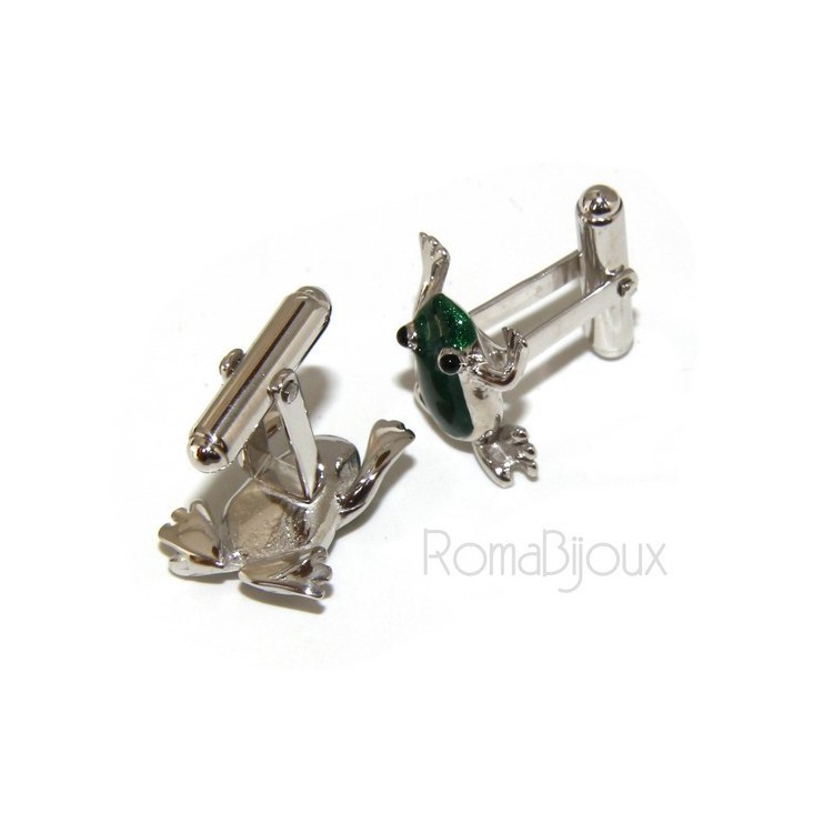 NSA|Gemelli Uomo rana ranocchio per camicia in Argento 925 smalto verde realizzati a mano