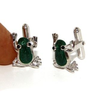 NSA|Gemelli Uomo rana ranocchio per camicia in Argento 925 smalto verde realizzati a mano