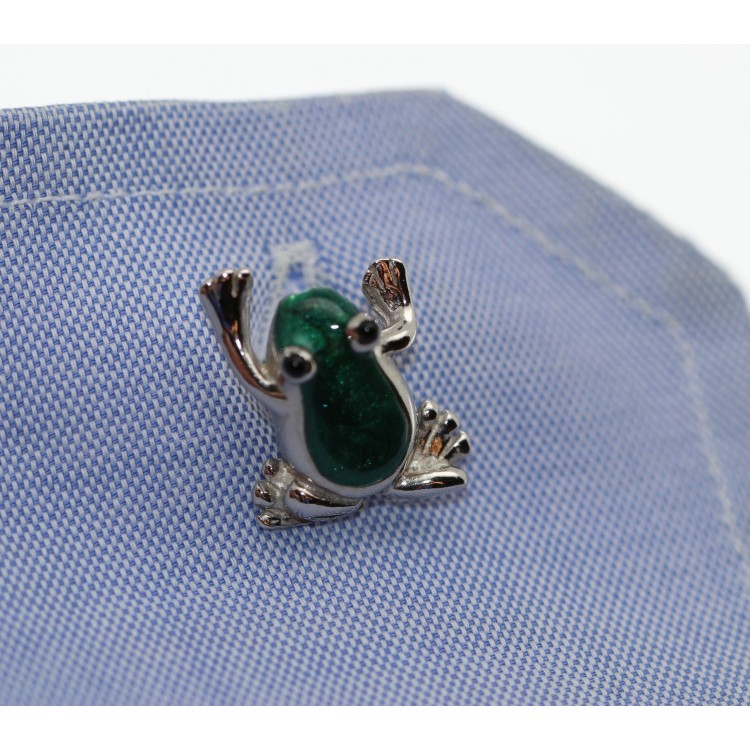 NSA|Frog cufflinks for man's shirt in 925 Silver with green enamel NALBORI