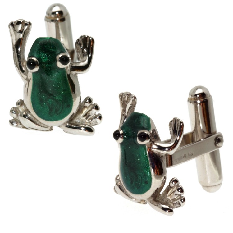 NSA|Gemelli rana ranocchio per camicia in Argento 925 smalto verde uomo