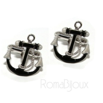 NSA|Mens Cufflinks to anchor shirt Silver 925 black enamel handmade