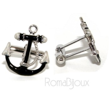 NSA|Mens Cufflinks to anchor shirt Silver 925 black enamel handmade