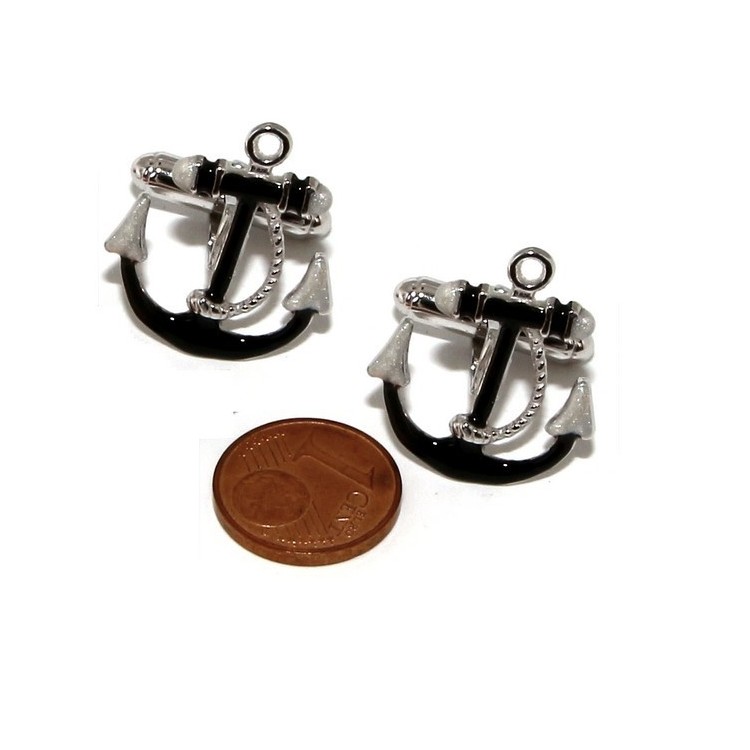 NSA|Mens Cufflinks to anchor shirt Silver 925 black enamel handmade