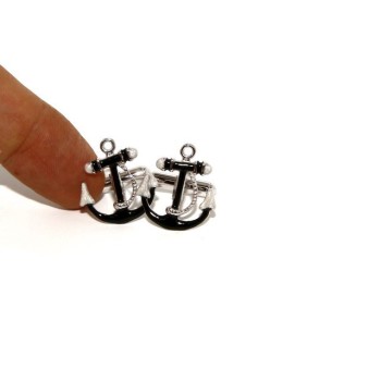NSA|Mens Cufflinks to anchor shirt Silver 925 black enamel handmade