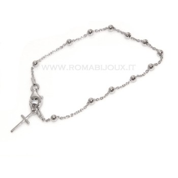 NSA|Rosary bracelet man or woman in 925 sterling silver cross smooth rod yellow gold or white 17 cm