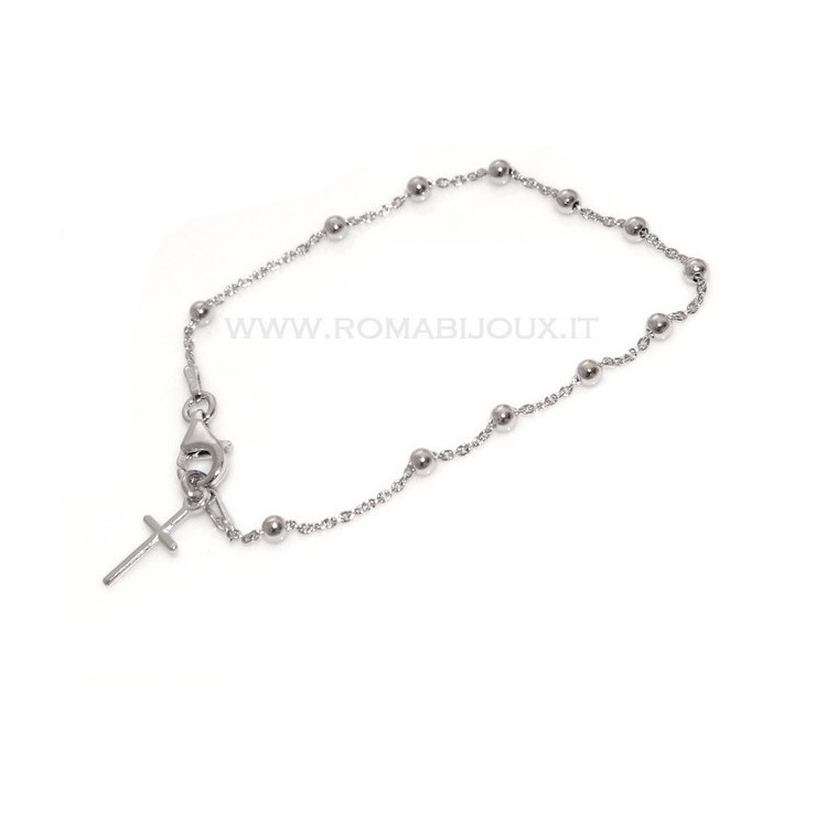 NSA|Rosary bracelet man or woman in 925 sterling silver cross smooth rod yellow gold or white 17 cm