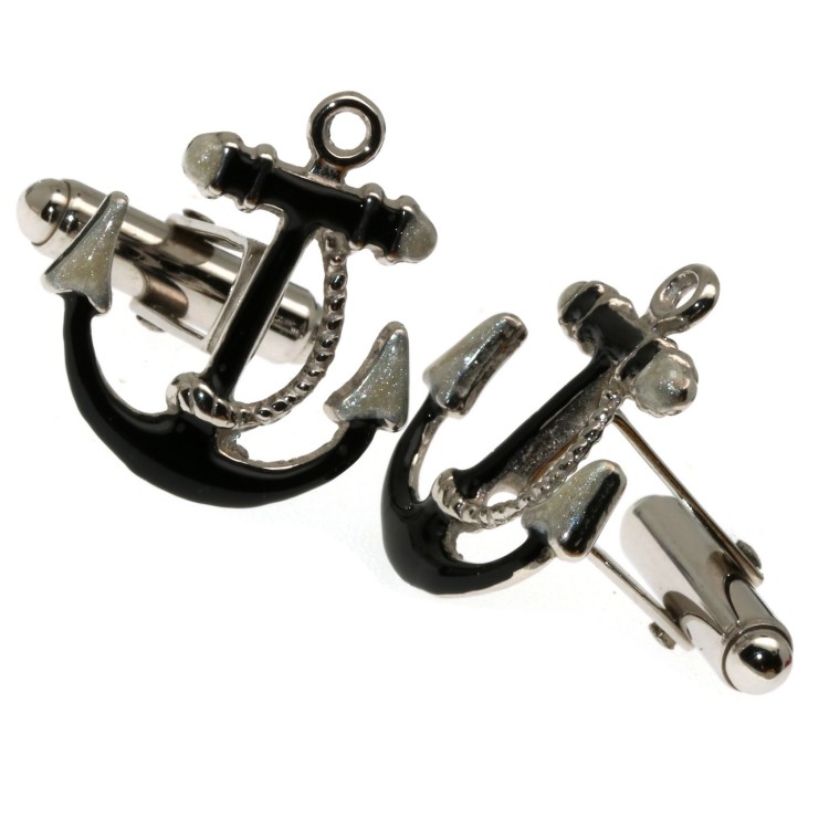 NSA|nalbori Cufflinks marine black anchor Silver 925 for man handmade