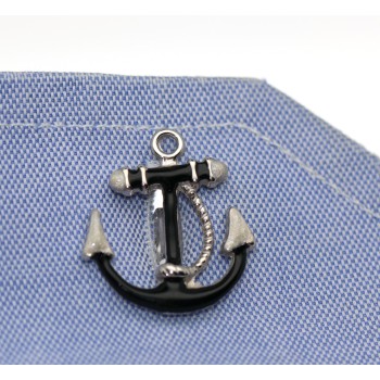NSA|Cufflinks marine black anchor Silver 925 for man handmade nalbori