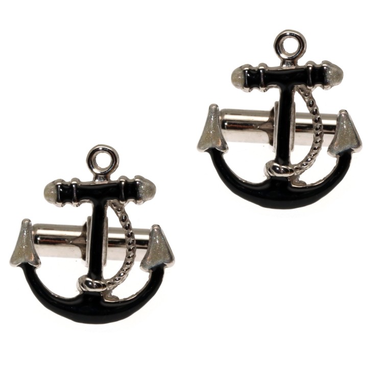 NSA|Cufflinks marine black anchor Silver 925 for man handmade
