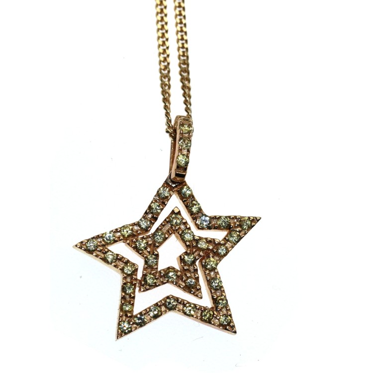 NSA|Chetè & Laroche collana con ciondolo astra stella argento 925 placcata oro giallo con zirconi