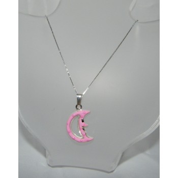 NSA|925 silver necklace with Big Pink Moon pendant for girls or women