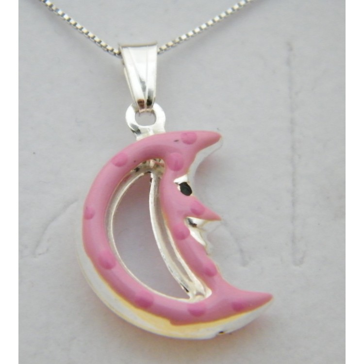 NSA|collana argento 925 con ciondolo Grande Luna Rosa  bambina o donna