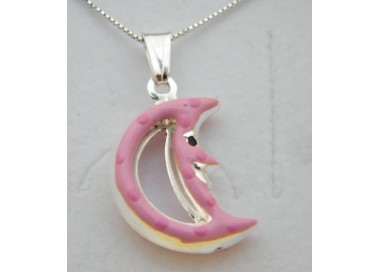 NSA|collana argento 925 con ciondolo Grande Luna Rosa  bambina o donna