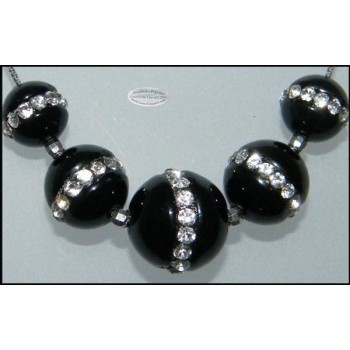 NSA|Girocollo veneziano in argento 925 rodiato con 5 sfere passanti in agata nera e zirconia