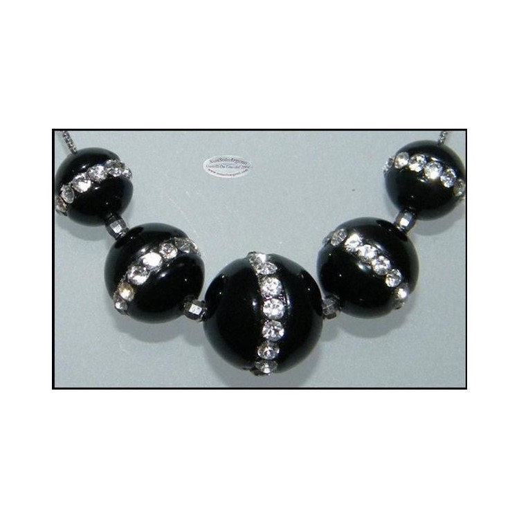 NSA|Girocollo veneziano in argento 925 rodiato con 5 sfere passanti in agata nera e zirconia