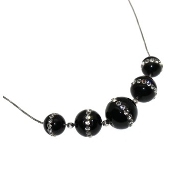 NSA|Rhodium-plated 925 silver choker with 5 passing spheres in black agate and zircons necklace