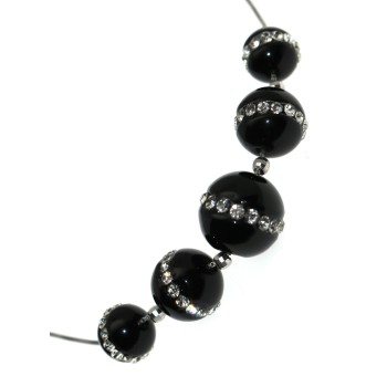 NSA|Rhodium-plated 925 silver choker with 5 passing spheres in black agate and zircons necklace