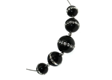 NSA|Rhodium-plated 925 silver choker with 5 passing spheres in black agate and zircons necklace