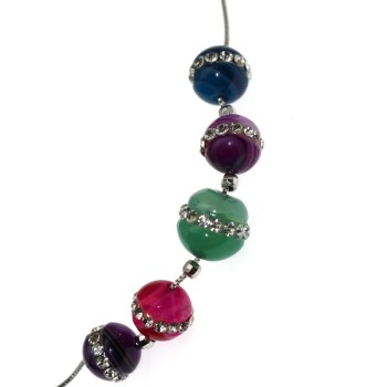 NSA|Choker in rhodium-plated 925 silver with 5 colored agate spheres and zircons necklace
