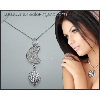 NSA|925 silver choker with filigree moon and zircon sphere women's necklace