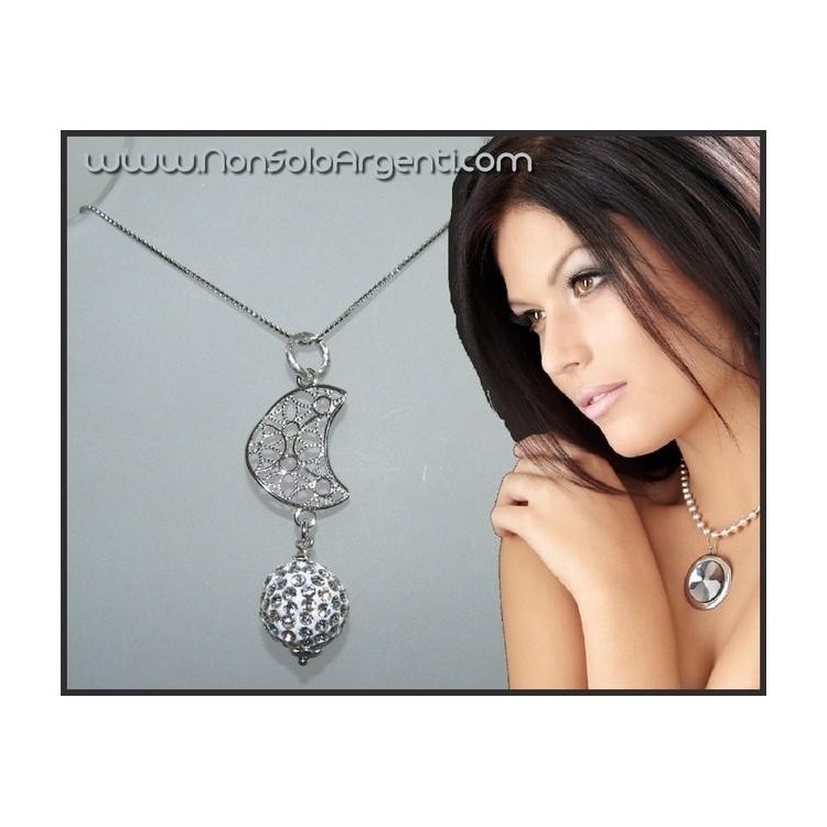 NSA|925 silver choker with filigree moon and zircon sphere women's necklace