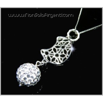 NSA|Girocollo veneziano in argento 925 con Luna in Filigrana e Sfera di zirconia in cofanetto