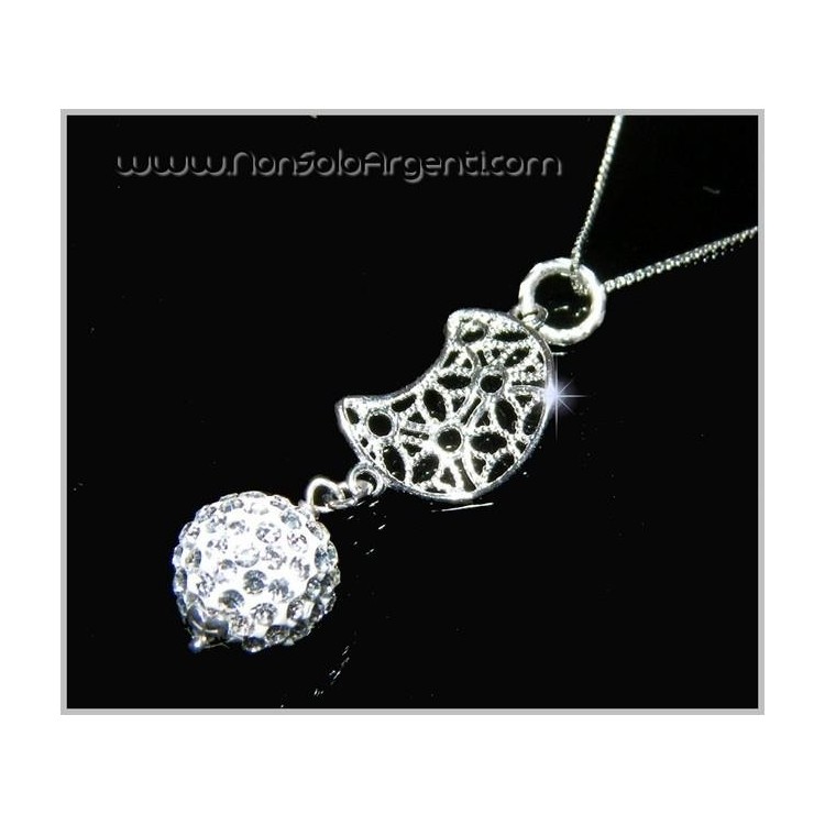 NSA|925 silver choker with filigree moon and zircon sphere women's necklace