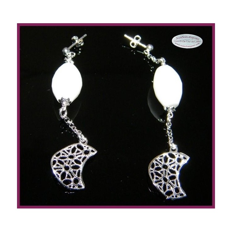 NSA|925 silver earrings with White Agate and Moon Filigree Pendants
